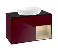 Villeroy & Boch V&B Meuble sous lavabo Finion 100, éclairage mural, plaque d'abattant bleue, étagère ouverte, poignée métal Quantité:1