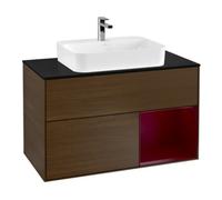 Villeroy & Boch V&B Meuble sous lavabo Finion 100, panneau de façade bleu mat, étagère réglable, noyer veinée Quantité:1