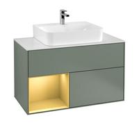 Villeroy & Boch V&B Meuble sous-lavabo Finion 100, Pl blanc, étagère gauche, or mat, huile mat laqué Quantité:1