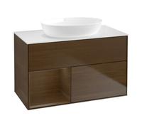 Villeroy & Boch V&B Meuble sous lavabo Finion 100, Pl blanc, étagère noyer ven, noyer ven Quantité:1