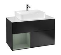 Villeroy & Boch V&B Meuble sous lavabo Finion 100, Pl blanc mat, côté gauche, olivier mat laqué, bleu mat laqué Quantité:1