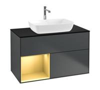 Villeroy & Boch V&B Meuble sous-lavabo Finion 100, Pl blanc mat, Réglette dorée mat, médaille bleue mat Quantité:1