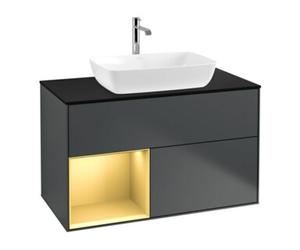 Villeroy & Boch V&B Meuble sous-lavabo Finion 100, Pl blanc mat, Réglette dorée mat, médaille bleue mat Quantité:1