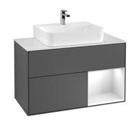 Villeroy & Boch V&B Meuble sous lavabo Finion 100, Pl blanc mat, Rg gris ciment Laqué blanc brillant Quantité:1