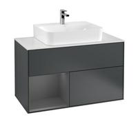 Villeroy & Boch V&B Meuble sous lavabo Finion 100, Pl blanc mat, Rg laqué mat, médaille bleue mat Lac Quantité:1