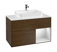 Villeroy & Boch V&B Meuble sous-lavabo Finion 100, pl blanc mat, tiroir droit blanc mat laqué, veinage noyer Quantité:1