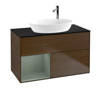 Villeroy & Boch V&B Meuble sous lavabo Finion 100, Pl bleu m, étagère Oli. m Lac, noyer ven Quantité:1