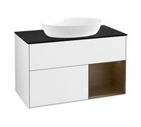 Villeroy & Boch V&B Meuble sous-lavabo Finion 100, Pl bleu m, Reg chêne sauvage, blanc brillant Lac Quantité:1