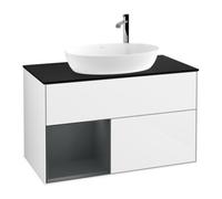 Villeroy & Boch V&B Meuble sous-lavabo Finion 100, Pl bleu mat, étagère médium mat, laque blanc brillant Quantité:1