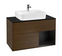 Villeroy & Boch V&B Meuble sous lavabo Finion 100, Pl bleu mat, Reg re bleu mat Lac, noyer veinée Quantité:1