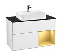 Villeroy & Boch V&B Meuble sous lavabo Finion 100, Pl bleu mat, Reg re gol mat, blanc brillant. Lac Quantité:1