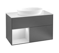 Villeroy & Boch V&B Meuble sous lavabo Finion 100, Pl bleu mat, Réglette argent Grain mat Laqué, noyer veinée Quantité:1