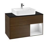 Villeroy & Boch V&B Meuble sous lavabo Finion 100, Pl bleu mat, Tiroir droit blanc mat Lac, noyer veiné Quantité:1