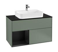 Villeroy & Boch V&B Meuble sous lavabo Finion 100, placage bois, côté gauche, bleu mat laqué, olivier mat laqué Quantité:1