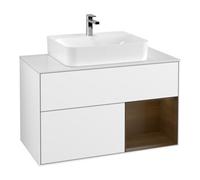 Villeroy & Boch V&B Meuble sous lavabo Finion 100, placage bois m, tiroir droit, blanc brillant Quantité:1