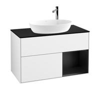 Villeroy & Boch V&B Meuble sous lavabo Finion 100, placage bois, rangement bleu mat, laqué blanc brillant Quantité:1