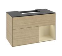 Villeroy & Boch V&B Meuble sous lavabo Finion 100, placage bois, rangement droit, gris mat laqué, ouverture à bouton Quantité:1
