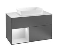 Villeroy & Boch V&B Meuble sous lavabo Finion 100, placage bois, rangement simple, gris mat laqué, olivier mat laqué Quantité:1