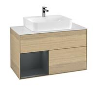 Villeroy & Boch V&B Meuble sous lavabo Finion 100, placage bois, tiroir gauche avec blanc mat, ouverture à pression Quantité:1