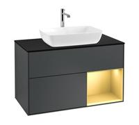 Villeroy & Boch V&B Meuble sous lavabo Finion 100, plan blanc mat, rangement or mat, miroir blanc mat Quantité:1