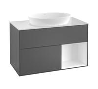 Villeroy & Boch V&B Meuble sous-lavabo Finion 100, plan blanc mat, rangement simple gris mat laqué, poignée métal laqué Quantité:1