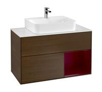 Villeroy & Boch V&B Meuble sous lavabo Finion 100, plan de couv. blanc mat, étagère droite Peo, noyer veinée Quantité:1