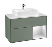 Villeroy & Boch V&B Meuble sous lavabo Finion 100, Plaqué blanc mat, côté droit blanc laqué, olivier laqué Quantité:1