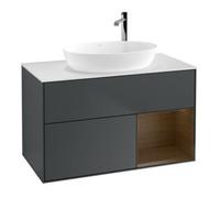 Villeroy & Boch V&B Meuble sous lavabo Finion 100, Plaque blanche, rangement chêne sauvage, façade médium bleu avec laque Quantité:1