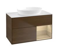 Villeroy & Boch V&B Meuble sous lavabo Finion 100, plaque de recouvrement blanche, étagère Oa ven, façade en noyer ven Quantité:1