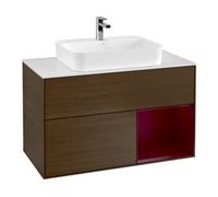 Villeroy & Boch V&B Meuble sous lavabo Finion 100, plaque de recouvrement blanche, tiroir droit Peo, noyer veinée Quantité:1