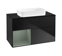 Villeroy & Boch V&B Meuble sous lavabo Finion 100x60,3 cm, côté gauche, olivier mat laqué, bleu mat laqué Quantité:1