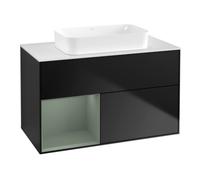 Villeroy & Boch V&B Meuble sous lavabo Finion 100x60,3 cm, côté gauche, olivier mat laqué, bleu mat laqué Quantité:1