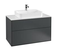 Villeroy & Boch V&B Meuble sous lavabo Finion 100x60,3 cm, éclairage mural, plaque de fermeture blanche, bleu moyen avec laque Quantité:1
