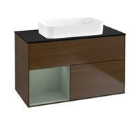 Villeroy & Boch V&B Meuble sous lavabo Finion 100x60,3 cm, éclairage mural, rég. gauche, Oli. m Lac, noyer ven. Quantité:1