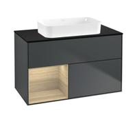 Villeroy & Boch V&B Meuble sous lavabo Finion 100x60,3 cm, étagère gauche, décor chêne, avec laque Quantité:1