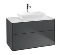 Villeroy & Boch V&B Meuble sous lavabo Finion 100x60,3 cm, plan de toilette blanc, miroir bleu avec Lac Quantité:1
