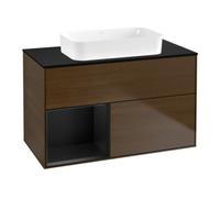 Villeroy & Boch V&B Meuble sous lavabo Finion 100x60,3 cm, porte gauche, bleu mat, chêne veiné Quantité:1