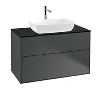 Villeroy & Boch V&B Meuble sous-lavabo Finion 100x60,3cm, éclairage mural, plaque de fermeture bleue m, miroir bleu m Lac Quantité:1