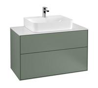 Villeroy & Boch V&B Meuble sous lavabo Finion 100x60,3x50,1 cm, blanc mat, olivier mat laqué Quantité:1