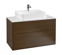 Villeroy & Boch V&B Meuble sous lavabo Finion 100x60,3x50,1cm, plan de toilette blanc, noyer veinée Quantité:1