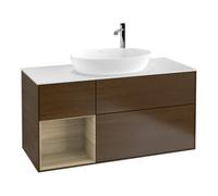 Villeroy & Boch V&B Meuble sous lavabo Finion 120 cm, blanc brillant, réglette LED, noyer veneer Quantité:1