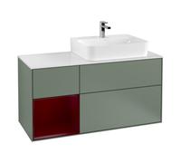 Villeroy & Boch V&B Meuble sous lavabo Finion 120 cm, blanc brillant, tiroir gauche, poignée olivier laquée Quantité:1