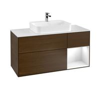 Villeroy & Boch V&B Meuble sous lavabo Finion 120 cm, blanc, éclairage mural, tiroir droit, blanc brillant, noyer veneer Quantité:1