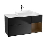 Villeroy & Boch V&B Meuble sous lavabo Finion 120 cm, blanc mat, poignée noyer, lampe murale bleue mat Quantité:1