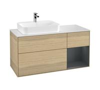 Villeroy & Boch V&B Meuble sous lavabo Finion 120 cm, blanc mat, poignée rouge, miroir bleu avec laque, ouverture à ventouse Quantité:1