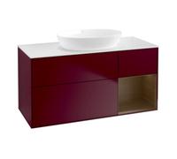 Villeroy & Boch V&B Meuble sous lavabo Finion 120 cm, blanc mat, porte chêne veiné, poignée métal Quantité:1