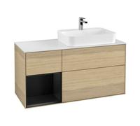 Villeroy & Boch V&B Meuble sous lavabo Finion 120 cm, blanc mat, porte gauche, bleu mat laqué, ouverture à pousser Quantité:1