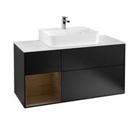 Villeroy & Boch V&B Meuble sous lavabo Finion 120 cm, blanc mat, porte gauche, bois de noyer, bleu mat laqué Quantité:1
