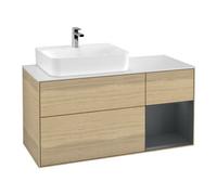 Villeroy & Boch V&B Meuble sous lavabo Finion 120 cm, blanc mat, rainuré rouge moyen avec laque, ouverture à ven Quantité:1