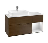 Villeroy & Boch V&B Meuble sous lavabo Finion 120 cm, blanc mat, rangement droit, blanc laqué, noyer veinée Quantité:1